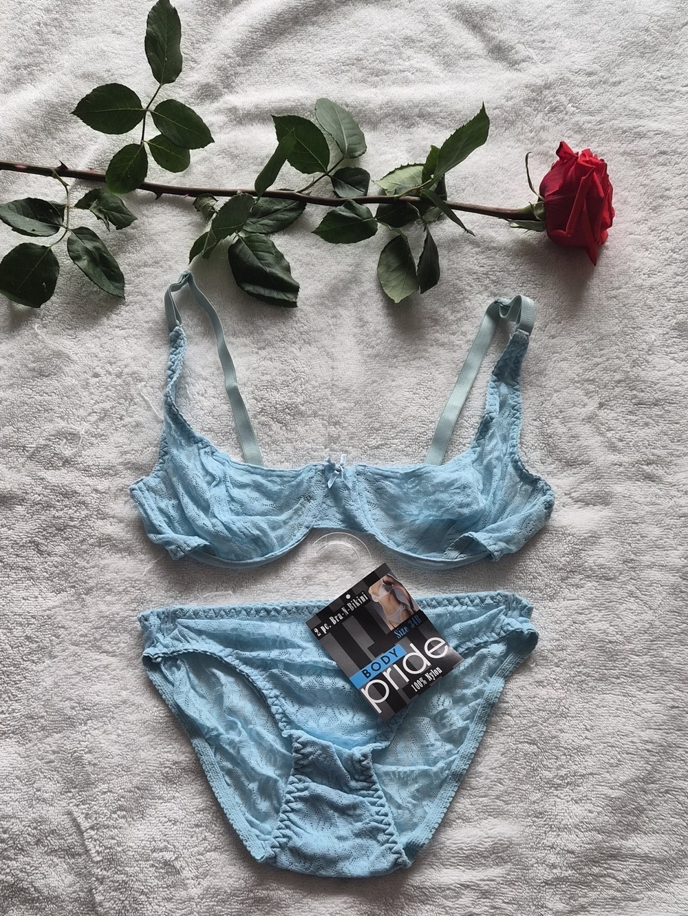 Light Blue Lace Underwire Bra & Bikini Set